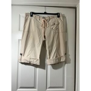 Metro 7 Women Beige Cotton Cargo Bermuda Shorts Lace Up Back Size 8 FFM7M-751